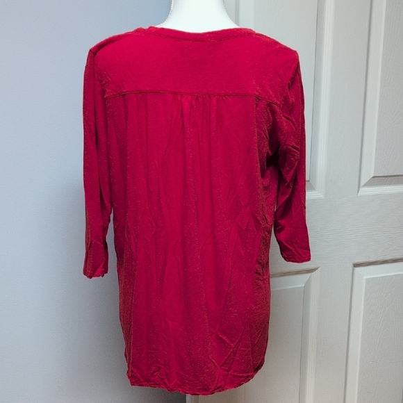 J. Jill Peasant Linen Blend Pintuck Front Button-Down 3/4 Sleeve Red Size MP - Picture 2 of 7